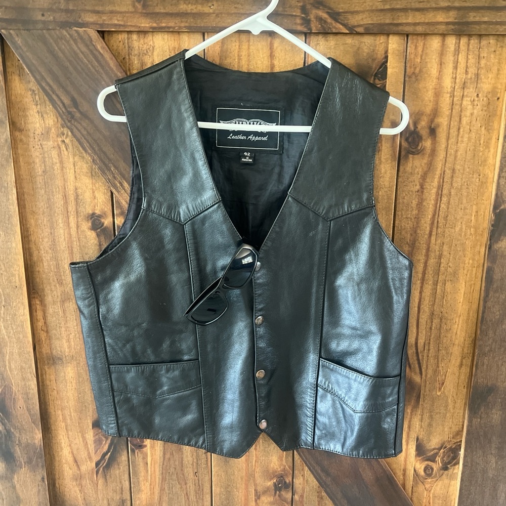 Unik Black Leather Vest with Button Detail